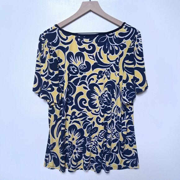 INC International Concepts Women’s 2X Yellow Navy Square Neck Pleated Floral - Picture 4 of 7